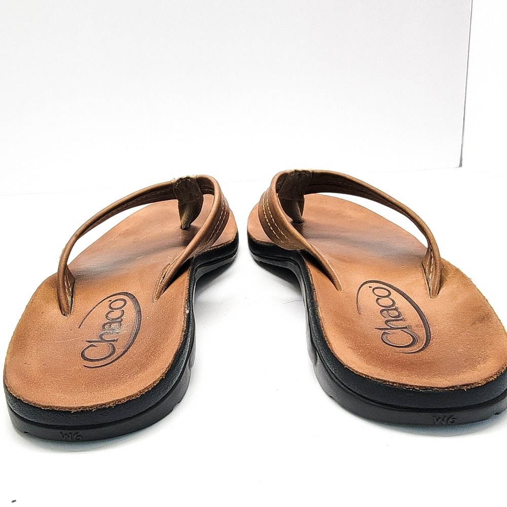 Chaco Vibram Women Sz.6 Brown Vegan Leather Thong Flip Flop Sandals - Picture 5 of 8